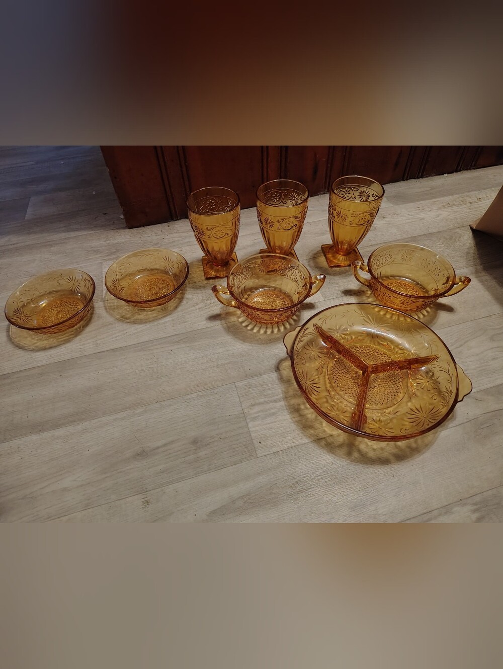 Indiana Amber Glass Daisy Serving Set - 8 Piece Home Dining Collection